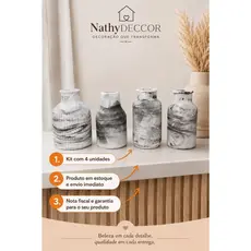 Kit 4 Vasos Decorativos de Gesso efeito Marmorizados, para Plantas secas, Modernas e Sala Mesa Escritório
