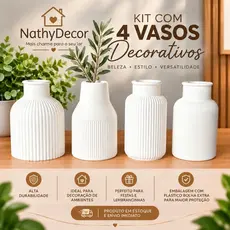 Kit 4 Vasos Decorativos de Gesso Cachepô para Suculentas Plantas Secas Decoração Moderna Sala Mesa Escritório