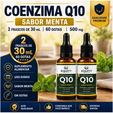 Coenzima Q10 em Gotas Sabor Menta Kit 2 Frascos 30ml Alta Absorção e Equity Nutrition