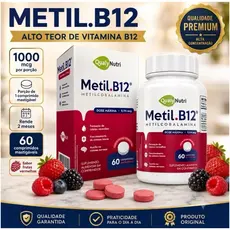 Vitamina B12 Metilcobalamina 1000mcg 60 Comprimidos Mastigáveis ​​Sabor Frutas Vermelhas