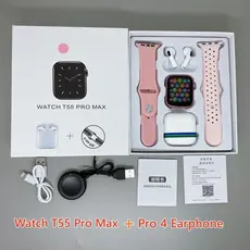 Smartwatch Relógio Inteligente T55 Pro Max Com 1 Fones De Ouvido Conjunto De Venda Quente 2 Alças Chamada Bluetooth Pape