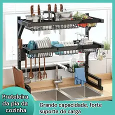 Escorredor Organizador de Louças Preto Aço Inoxidável Organizador Louça  65cm Com 4 presentes