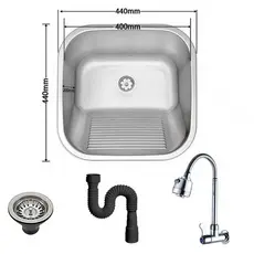 Tanque Lavanderia 44 X 44 ComAço Inox  Com Válvula 201 cuba