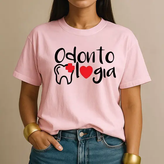 Camiseta Estampada Odontologia para Faculdade Odonto Curso Algodão Unissex