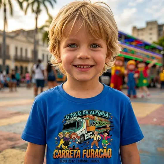 Camiseta Estampada Fofão Carreta da Alegria Furacão Infantil Criança Algodão