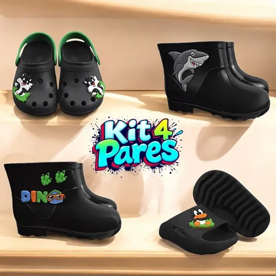 Kit 4 Pares Sapatos Galocha Infantil Premium e sandália Infantil Super Leve e confortável
