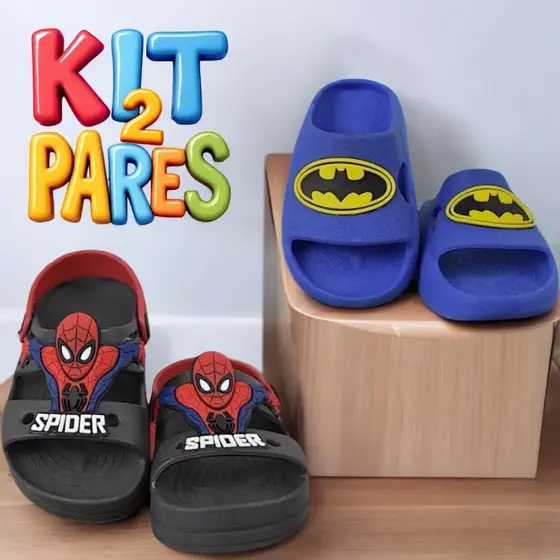 Sandália Babuche Infantil Menino Super Herói Aranha e Morcego Macio e Super Leve