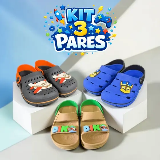 Kit 3 Pares Babuche Infantil Menino Leve e Macio