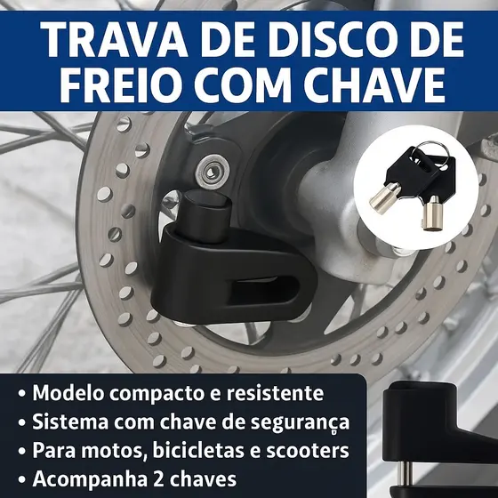 Trava Disco Antifurto De Freio  Moto E Bicicleta 2 Chaves Segurança