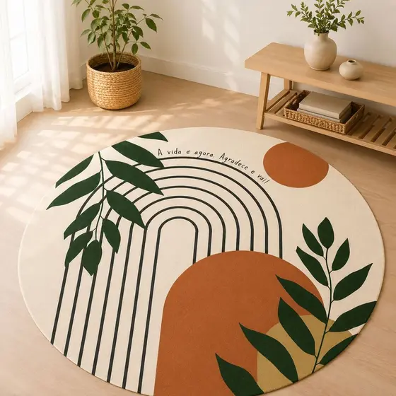 Tapete Redondo Decorativo 88cm Antiderrapante para Sala e Quarto 2189