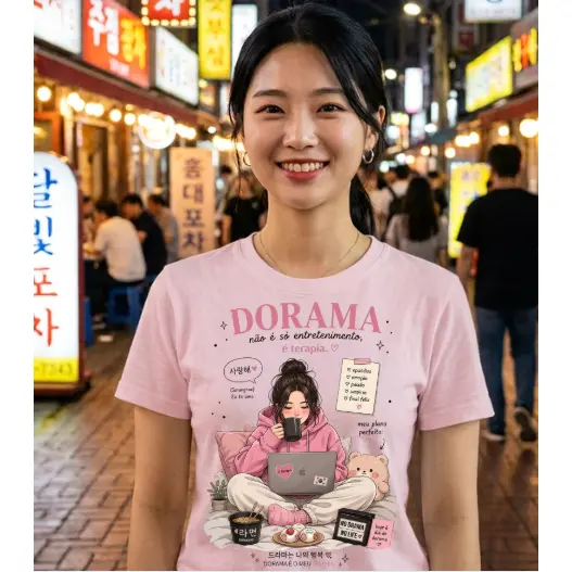 Camiseta Estampada Dorama é terapia moda coreana tendência Algodão