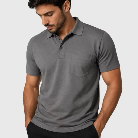 Camisa Masculina Gola Polo Piquet Com Bolso Lisa Casual Básica Uniforme Slim Fit