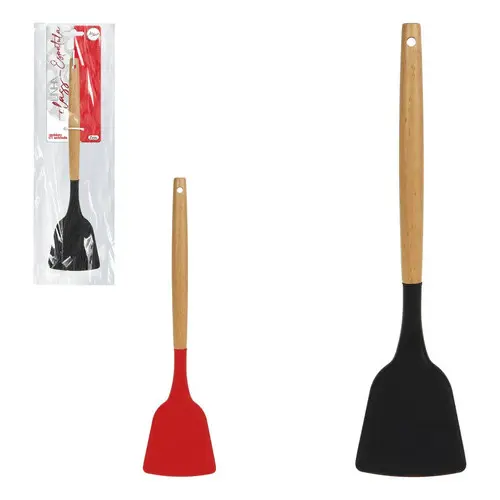 Espátula Silicone Cabo Madeira 31cm - Art House Preta e Vermelha