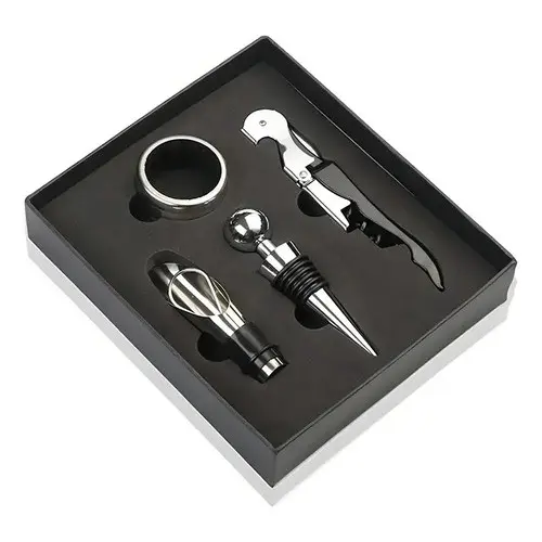 Kit Vinho 4pç Saca Rolha Abridor Garrafa Vinho Tampa Anel