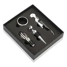 Kit Vinho 4pç Saca Rolha Abridor Garrafa Vinho Tampa Anel
