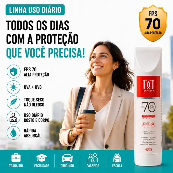 ANTISSINAIS, PROTETOR SOLAR FPS 70, DANDAS 150 ML, ROSTO E CORPO,TOQUE SECO,