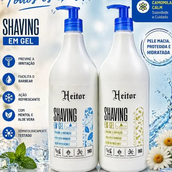 KIT 2x Gel de Barbear 1KG Heitor Mentolado Calmante Barbear Profissional Sem Irritação e refrescante