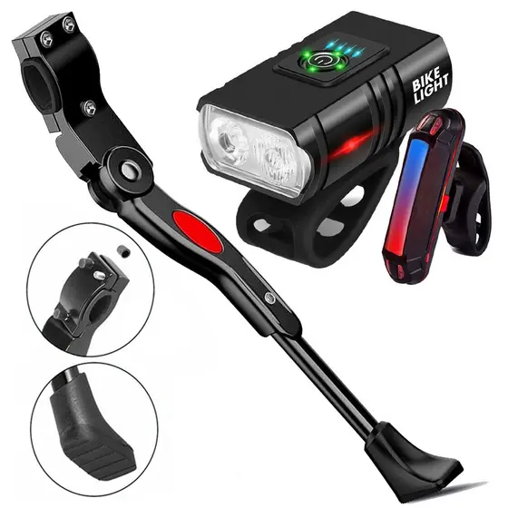 Lanterna Farol 2 Led Luzes Com Visor + Sinalizador Pisca  + Pezinho Para Bike Lateral 20/29