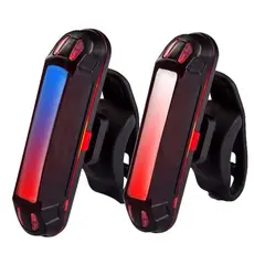 2 Lanterna Sinalizador Traseira Bike Led Recarregável Usb Pisca Azul Vermelho Branco