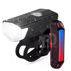 Kit Lanterna Farol Bike Frontal + Pisca Led Traseiro Azul E Vermelho