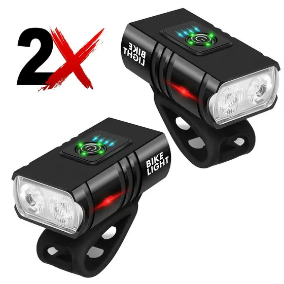 2 Lanterna Com Visor Farol Bike 2 Led Bicicleta Usb Recarregável Led Luzes