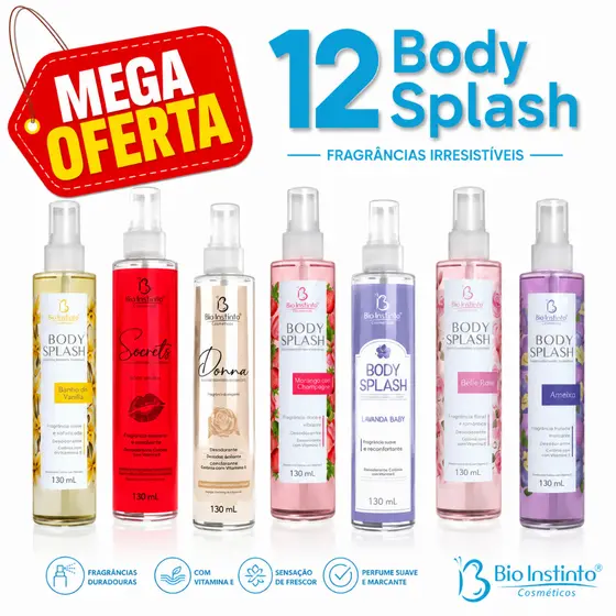 🌸✨ Kit com 12 Body Splash – Fragrâncias Envolventes para o Dia a Dia! ✨🌸