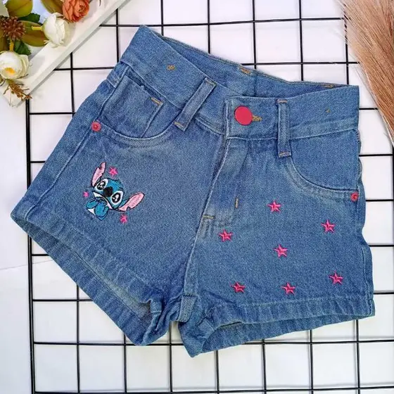 Short Jeans Stitch Feminino Bordado 4 ao 16