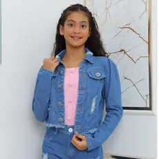Jaqueta Jeans Infantil Feminina Manga Princesa Botão Revestido