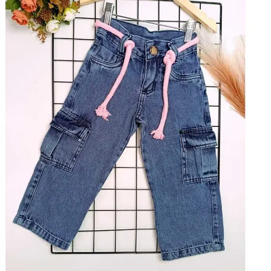 Calça Jeans Cargo Infamtil Juvenil Marmorizada acompanha Cinto 2 ao 16
