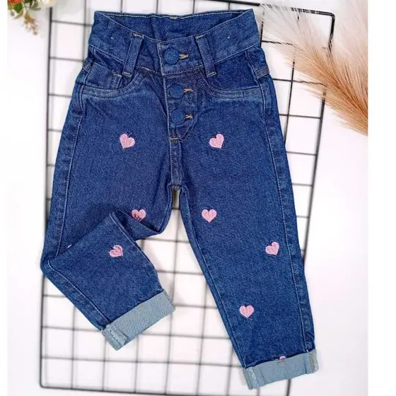 Calça mom Jeans Infantil Bordado
