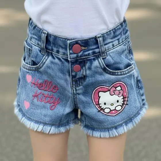 Short Jeans Hello Kitty Ajuste Perfeito - Com Regulagem na Cintura
