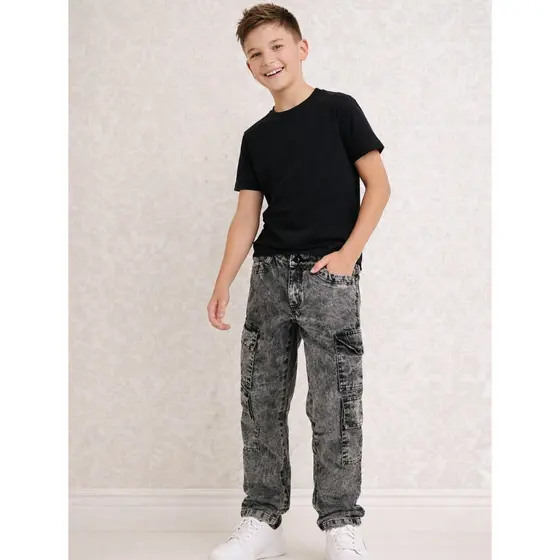 Calça Cargo Jeans Juvenil Com 4 Bolsos Estilo Streetwear Premium