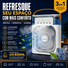 Mini Ar Condicionado Portátil USB 3 em 1 Climatizador Umidificador LED Silencioso 3 Velocidades Mesa