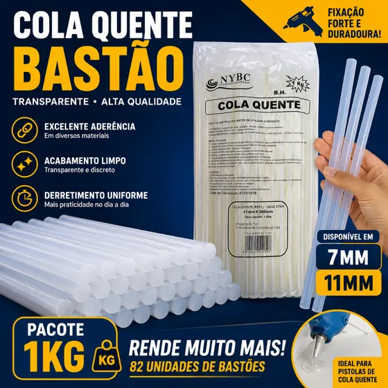 Pacote Bastão Cola Quente Transparente Fina ou Grossa Alta Qualidade Grande 1Kg