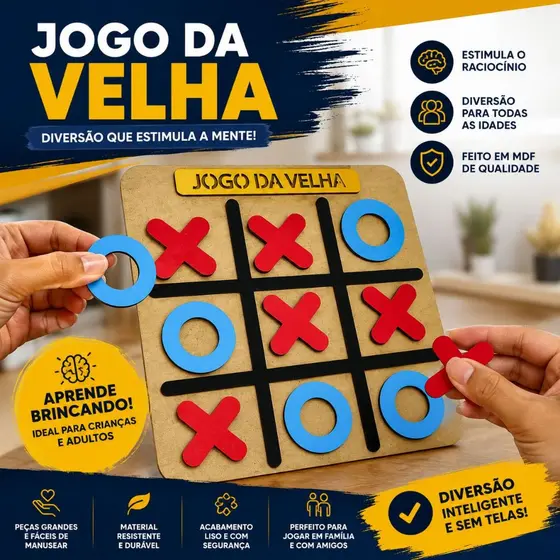 Jogo da Velha em MDF Reutilizável – Estimula o Raciocínio e a Interação - BARUCH