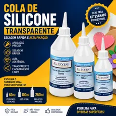 Cola de Silicone Líquida Transparente Alta Adesão Diversos Materiais Artesanato 250/100/60 Ml