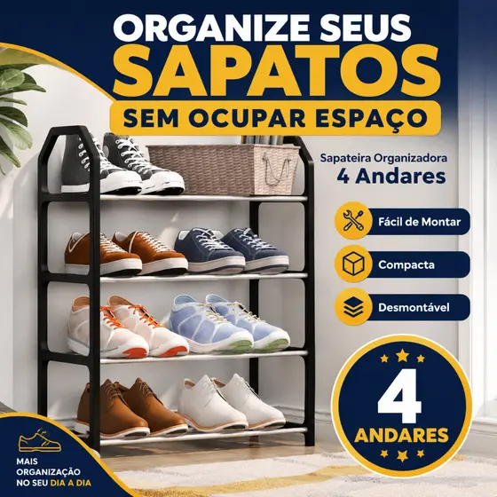 Sapateira 4 Andares Organizadora Multiuso Compacta Fácil Montagem Guarda Sapatos Casa Quarto