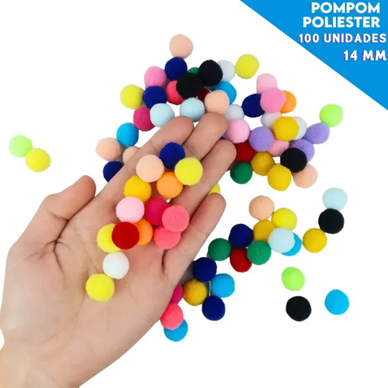 Pompom 14mm Poliéster Coloridos C/100 UN | Ideal para Artesanato Decoração e Trabalhos Manuais - BH
