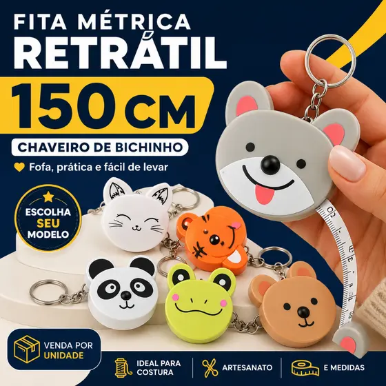 Fita Métrica Bichinho Retrátil Chaveiro 150cm Trena Costura Patchwork Corporal Artesanato Presente