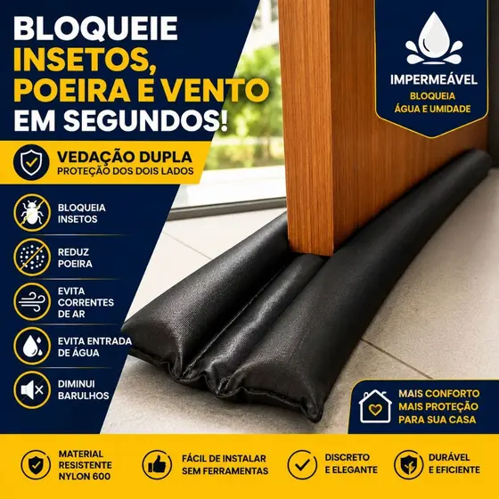 Veda Porta Protetor Rolinho Impermeável Rolinho – Proteção Dupla Preto - BH