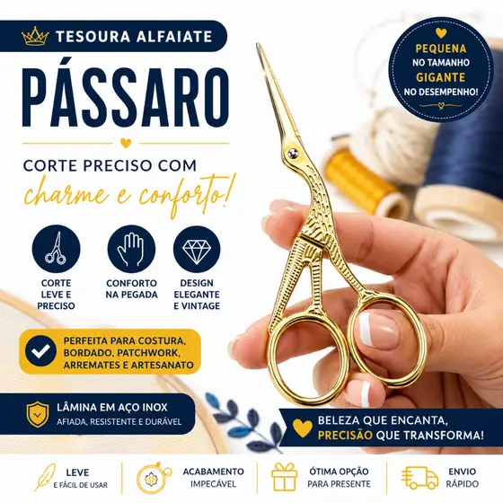 Tesoura Alfaiate Pássaro Profissional Aço Inox Costura Bordado Arremate Artesanato Patchwork
