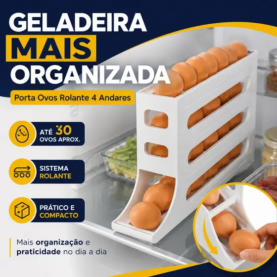 Porta Ovos Dispenser Rolante Automático 4 Andares 30 Ovos Organizador Geladeira Suporte Bandeja