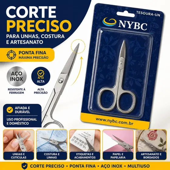 Tesoura Inox Multiuso Corte Preciso Para Unhas, Artesanato, Costura, Papelaria e Acabamentos - BH