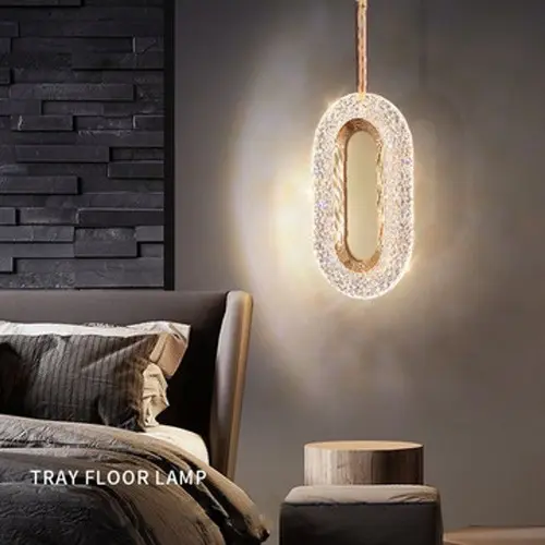 Luminária Pendente Cristal Led Oval Dourado Cabeceira Lavabo Lustre Luminária de Teto LED Gold
