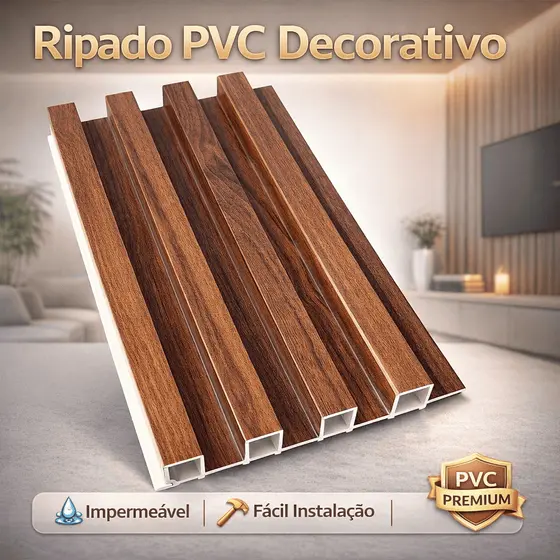 Painel Ripado PVC 1,01m x 15,5cm Marrom Madeira Luxo Revestimento Parede Sala e Quarto Decor Moderna Sala Quarto