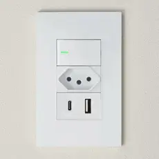 Tomada USB USB-C 10A com Interruptor LED Espelho 4x2 Branco Modular