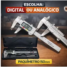 Paquímetro Digital e Analógico 150mm 6" Aço Inox Profissional Alta Precisão Vernier Oficina Mecânica