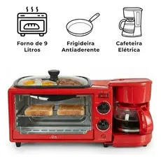 Máquina Café Da Manhã 3 Em 1 Tbs Forno Cafeteira 127v Vermel