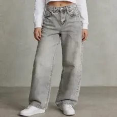 CALÇA JEANS BALÃO Feminina RETA BOCA LARGA ESTILO SKATE Preto Estonado 2026