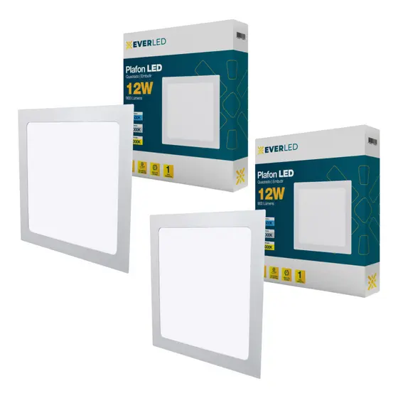 2 Plafon Painel Led Embutir Quadrado Preto 6500k 12w 17x17
